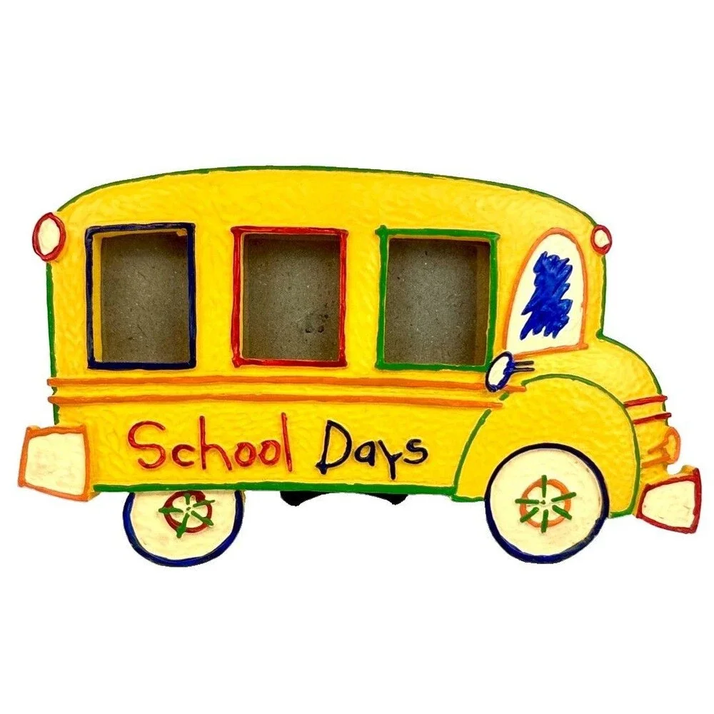 Vintage 1997 Giftco Yellow School Bus Back to School Days Colorful Picture Frame